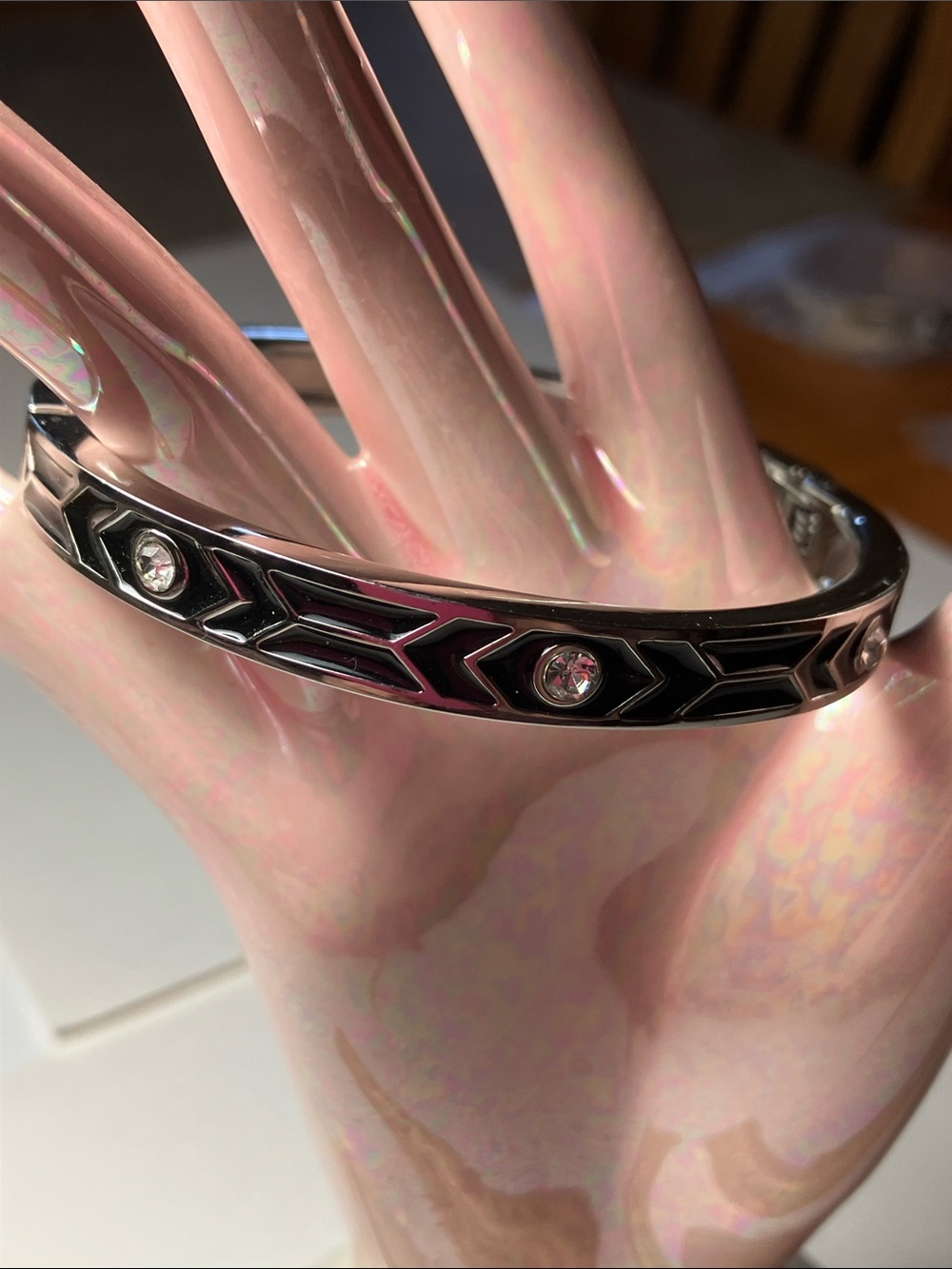 Charming Charlie Black and Silver Geometric Crystal Bangle Bracelet